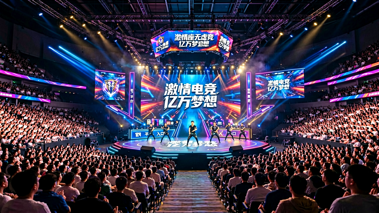 亿电竞大型电竞赛事舞台，观众席座无虚席
