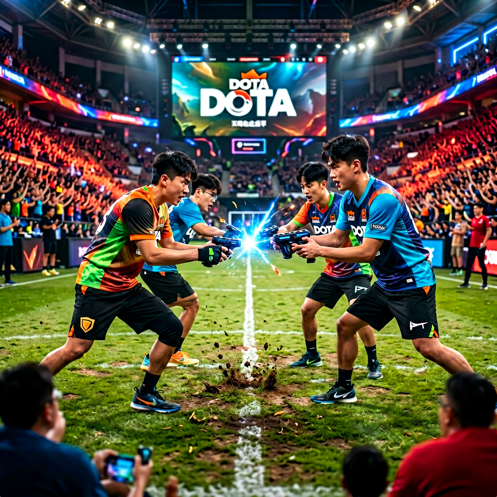 DOTA2国际邀请赛现场，选手激烈对战